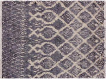 handmade Modern Moroccan Gray Ivory Hand Knotted RECTANGLE 100% WOOL area rug 4x6